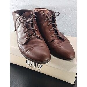 Munro American Boots Wm 11 1/2 Casual Lace Up Low Heels Ankle Boot Brown Leather